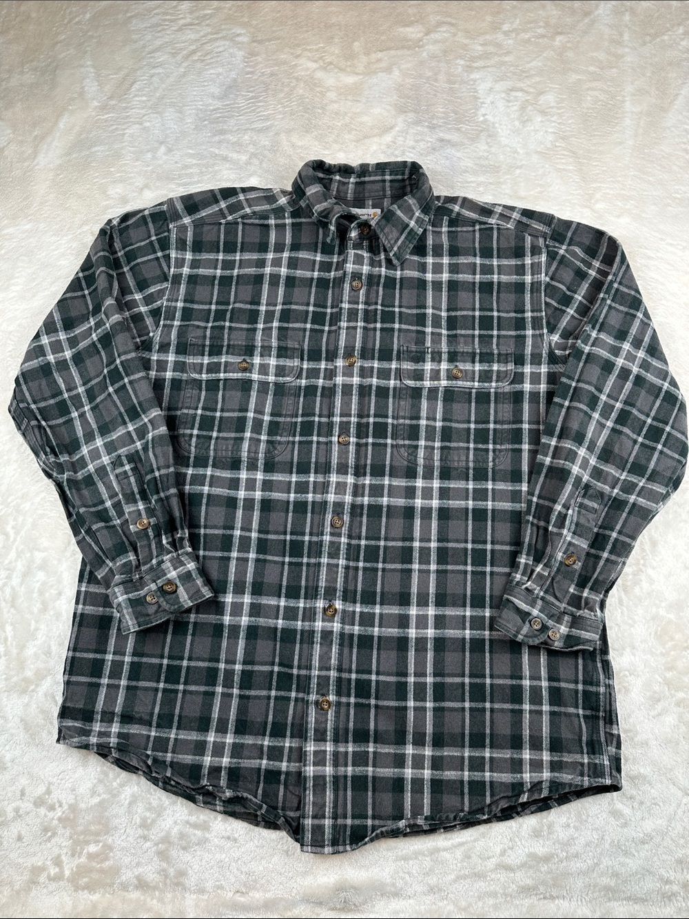Carhartt 100122 Hubbard Flannel Shirt Mens L Gray Gravel Plaid Original Fit